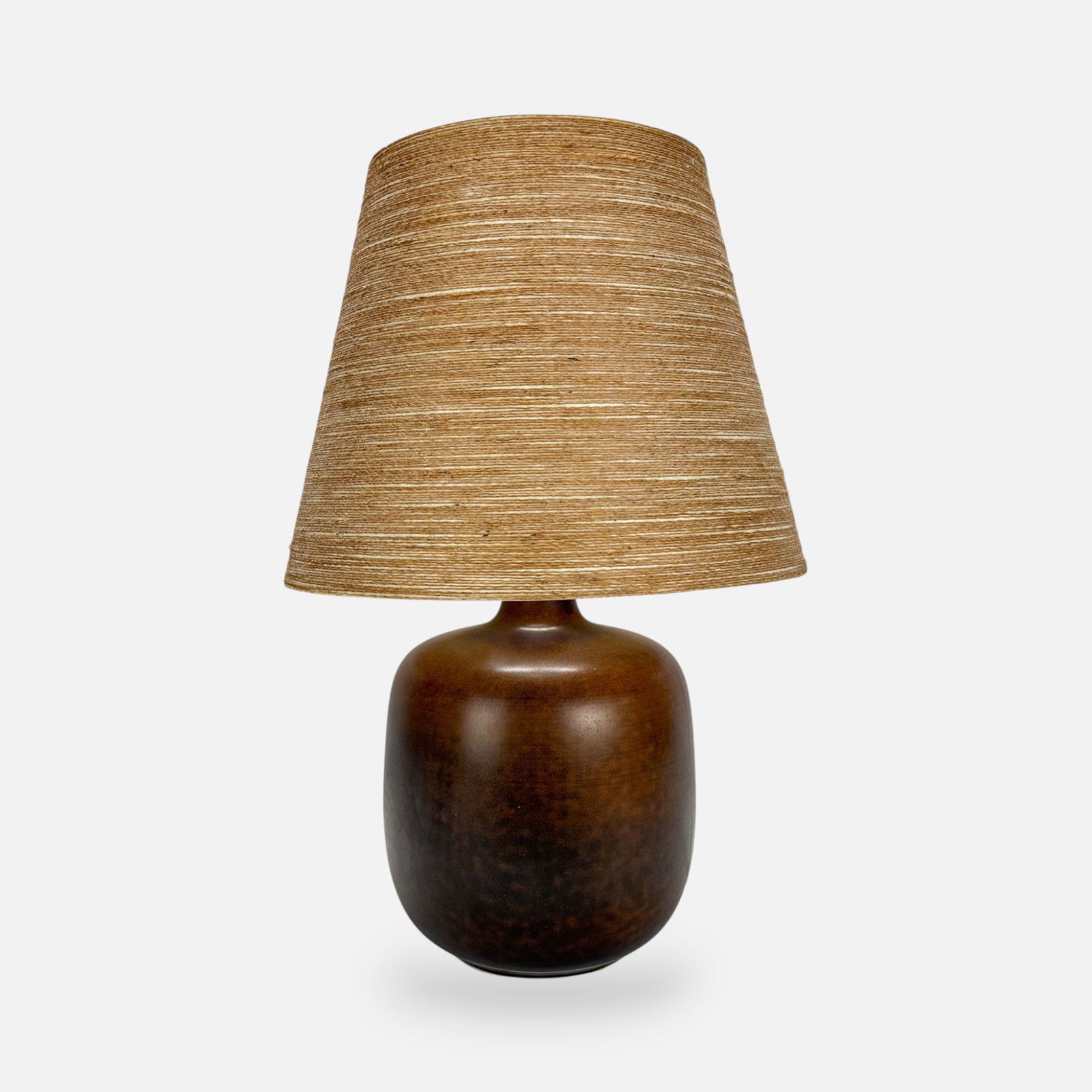 Lotte & Gunnar Bostlund Danish Modern Glazed Pottery MCM Table Lamp w/Orig Shade (1 of 7)