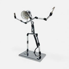 20thC Modernist Adjustable Posable Chrome Metal Robot Desk Table Lamp