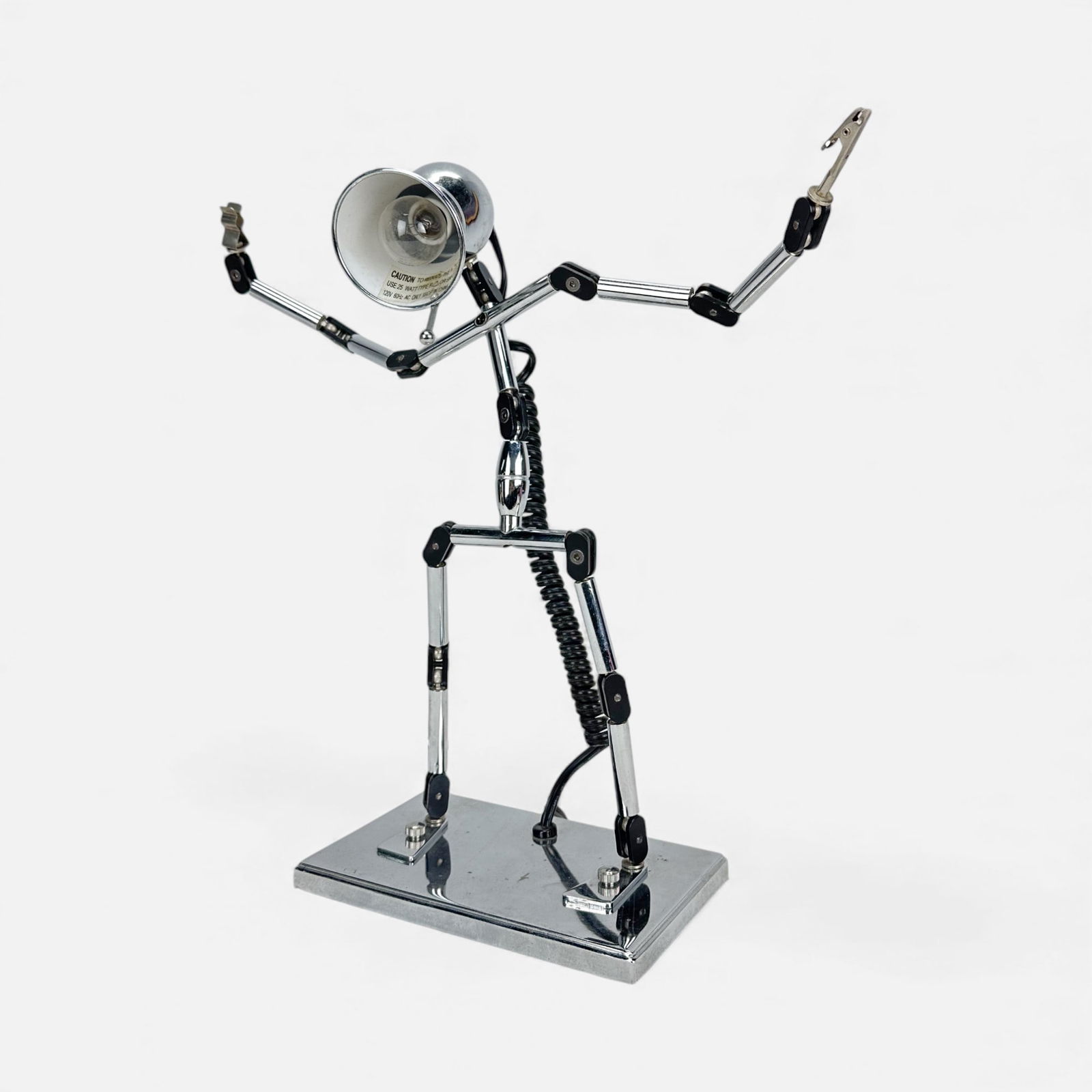 20thC Modernist Adjustable Posable Chrome Metal Robot Desk Table Lamp (1 of 6)