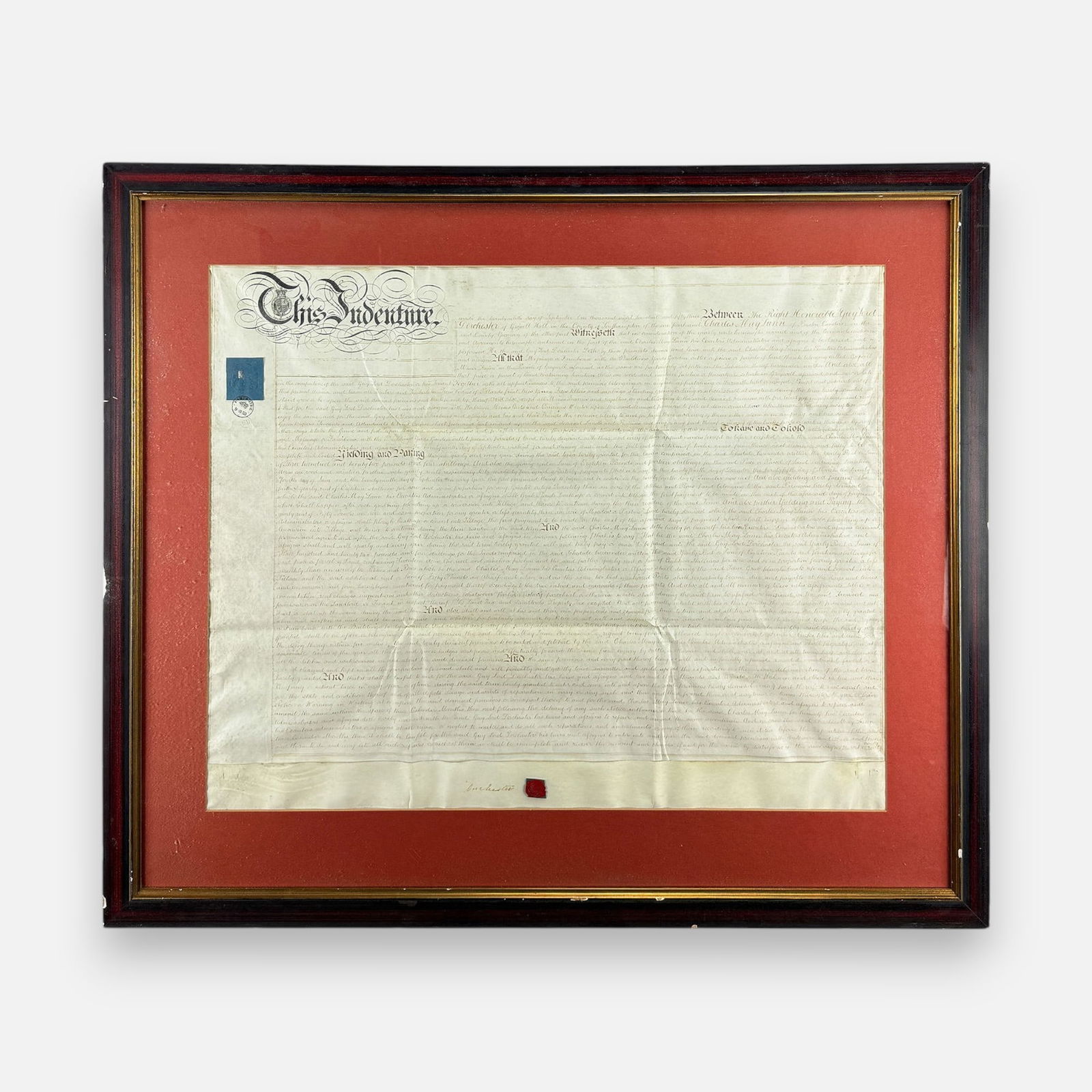 Antique 1853 Handwritten Parchment Indenture Deed Hampshire, England Framed (1 of 9)