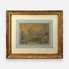 George Cruikshank "The Louf Lecture" Scarce Original Pencil and Ink Wash on Paper Framed Painting