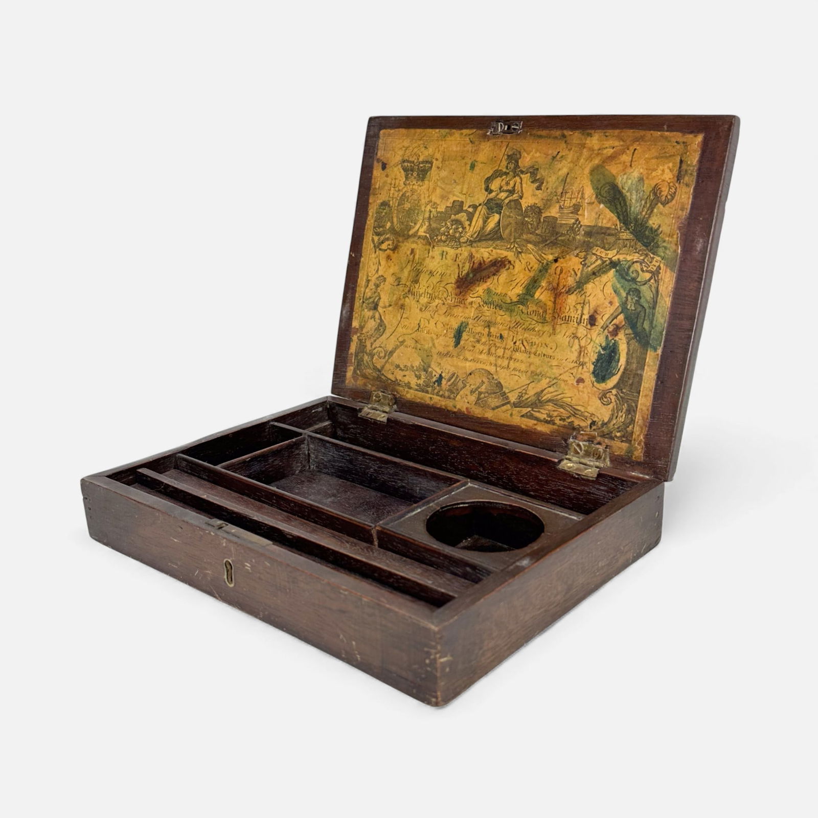 Antique 19thC English Reeves & Son School Desk Compartment Oak Wood Paint Box (1 of 9)