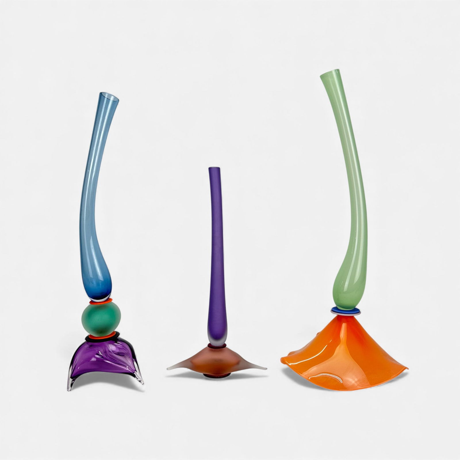 Three Stephan Cox Memphis Style Studio Art Glass Bud Vase Sculptures (1 of 8)