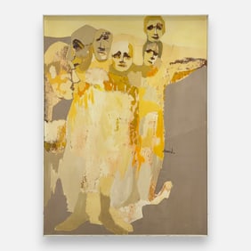 Joel Durand Untitled Group of Figures Oil on Board Edge Framed Oil Painting