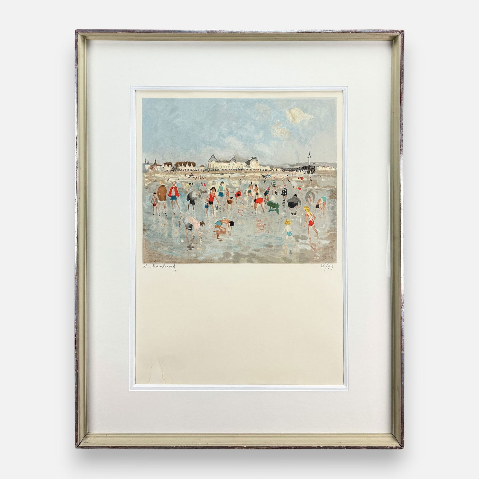 Andre Hambourg "Beach Scene in Trouville" Lithograph Large Framed Print (1 of 6)