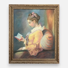 Artist Signed "A Young Girl Reading" Very Large Framed Pastel Painting