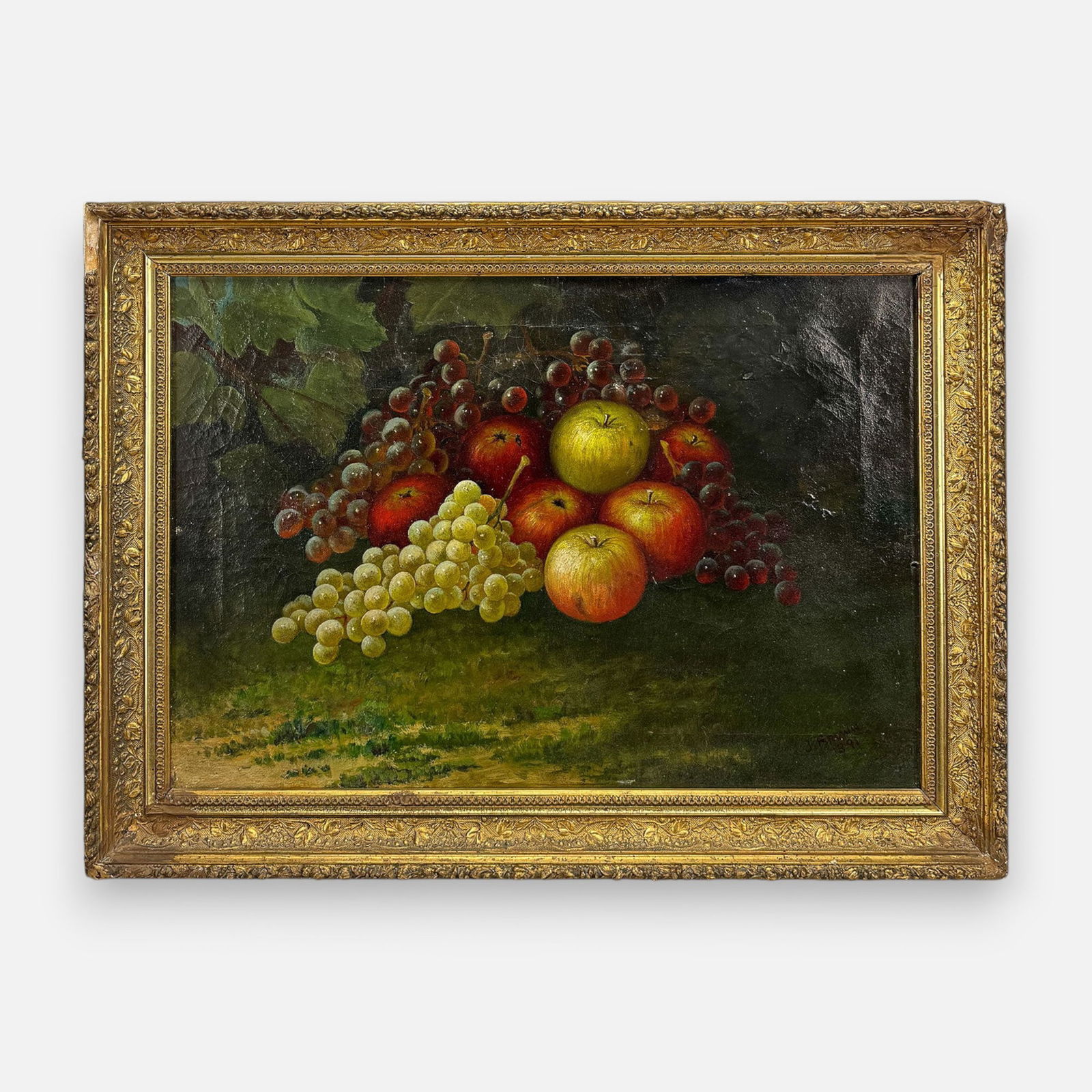 19thC American Folk Art Gilt Framed Signed Still Life Grouping of Fruit Painting (1 of 8)