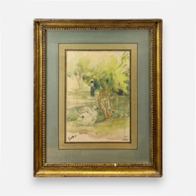 Charles N. Sarka "Cairo Park" Framed Original Watercolor on Paper Painting