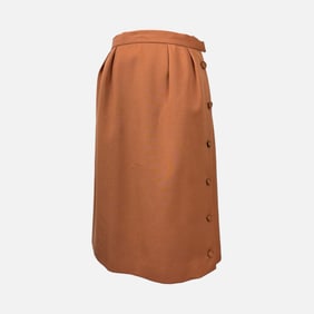 Vintage Christian Dior Rust Brown Wool Gabardine A-Line Button Skirt