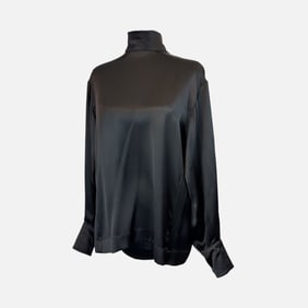 Vintage YSL Yves Saint Laurent Black Silk Turtleneck Tie-Back Blouse