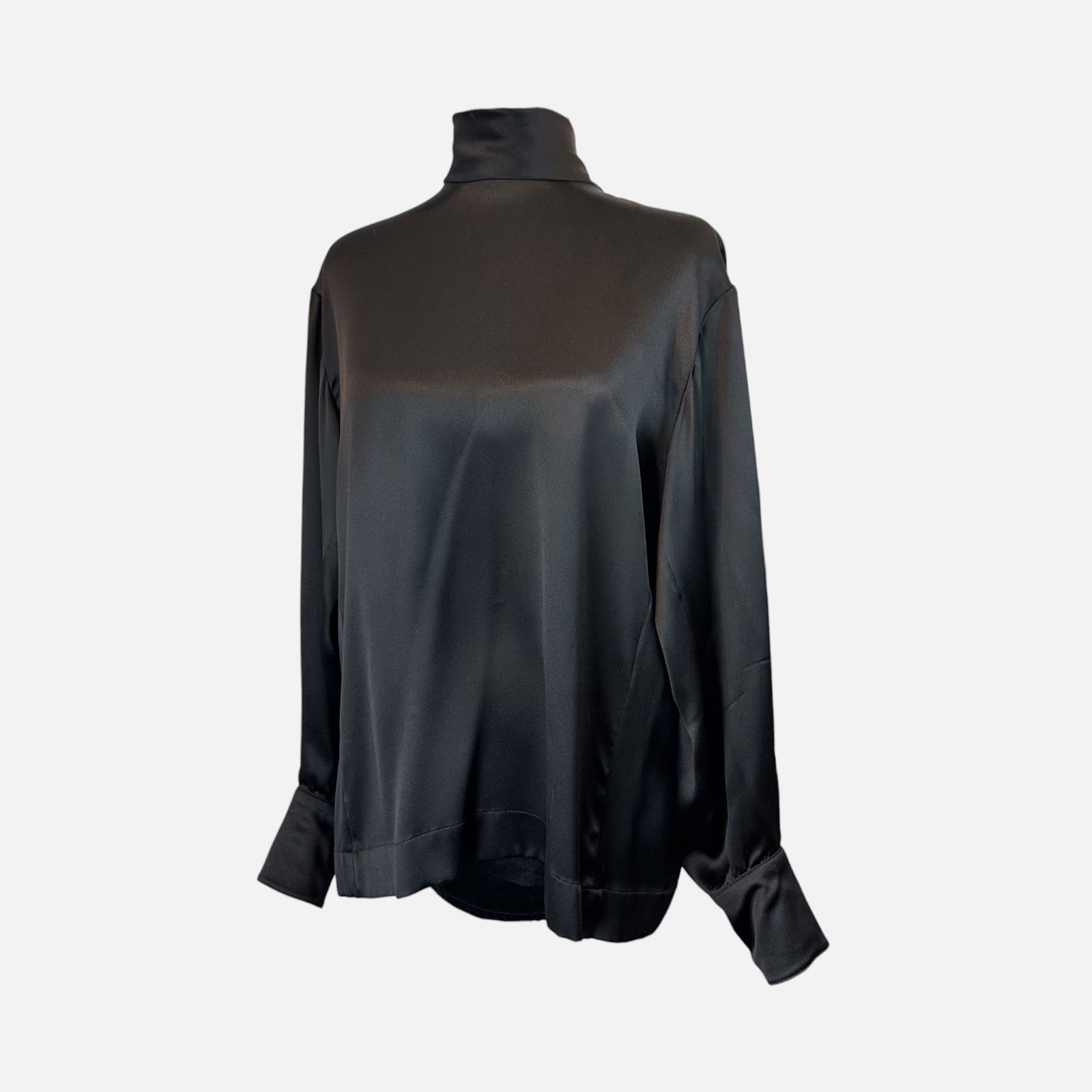 Vintage YSL Yves Saint Laurent Black Silk Turtleneck Tie-Back Blouse (1 of 4)