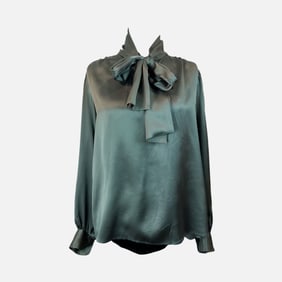 Vintage YSL Yves Saint Laurent Sage Green Tie-Neck Blouse
