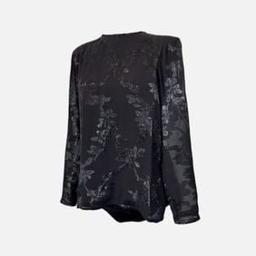 Vintage YSL Yves Saint Laurent Sheer Black Floral Jacquard Blouse
