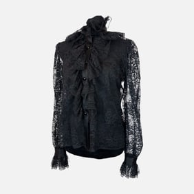 Vintage YSL Yves Saint Laurent Black Lace Ruffle Blouse