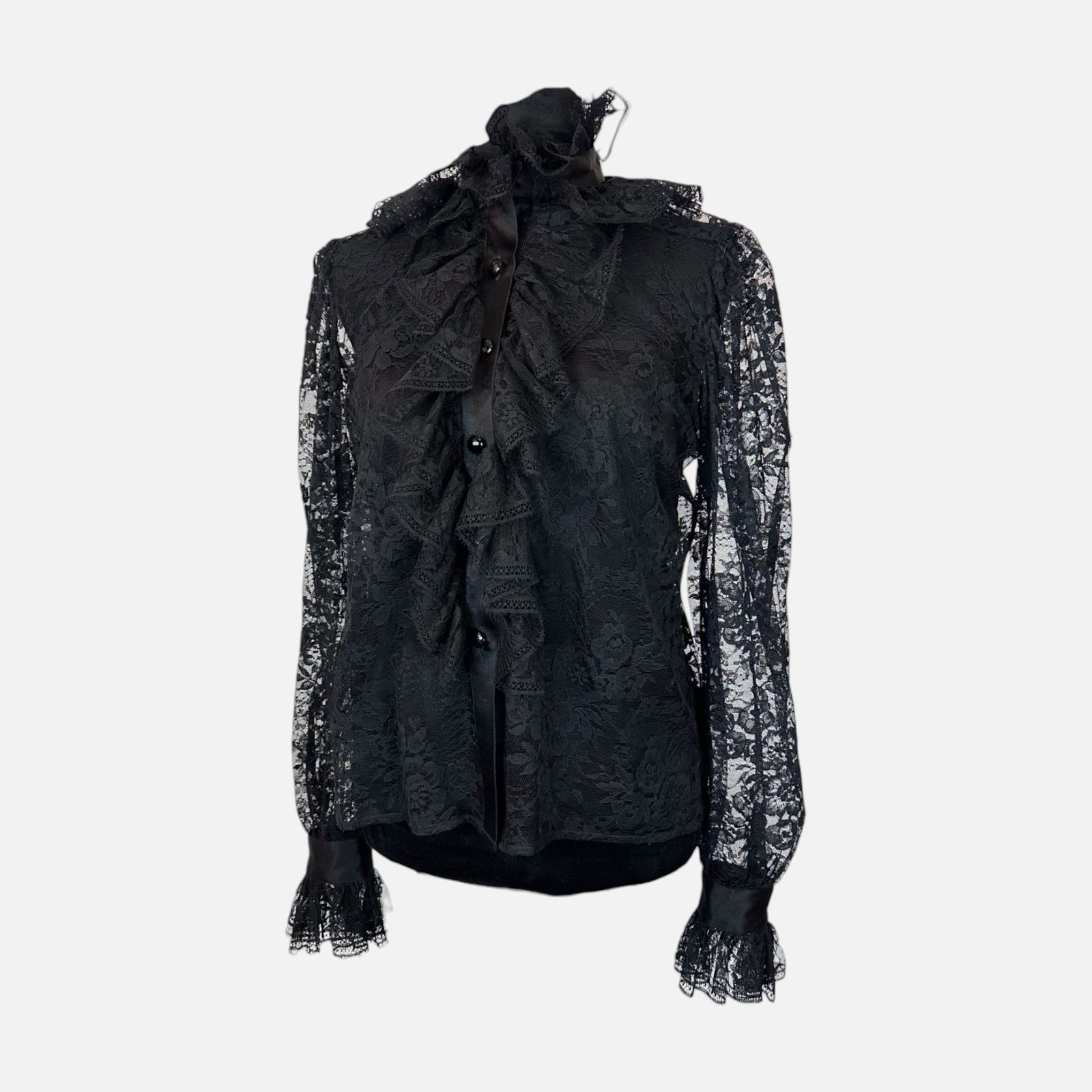 Vintage YSL Yves Saint Laurent Black Lace Ruffle Blouse (1 of 3)