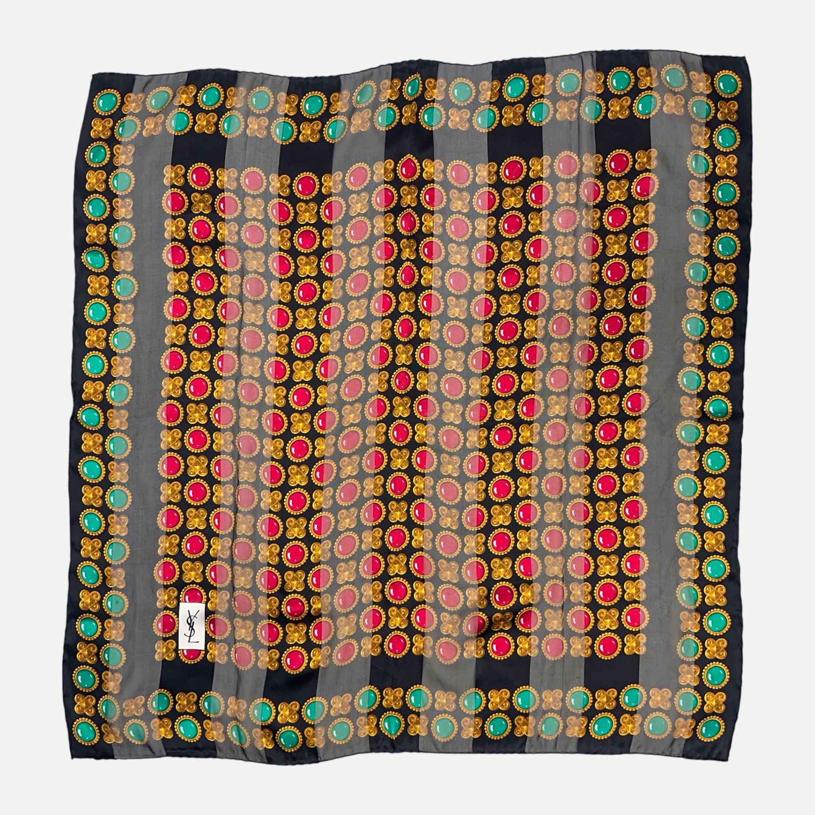 Vintage YSL Yves Saint Laurent Red Jacquard Silk Scarf (1 of 4)