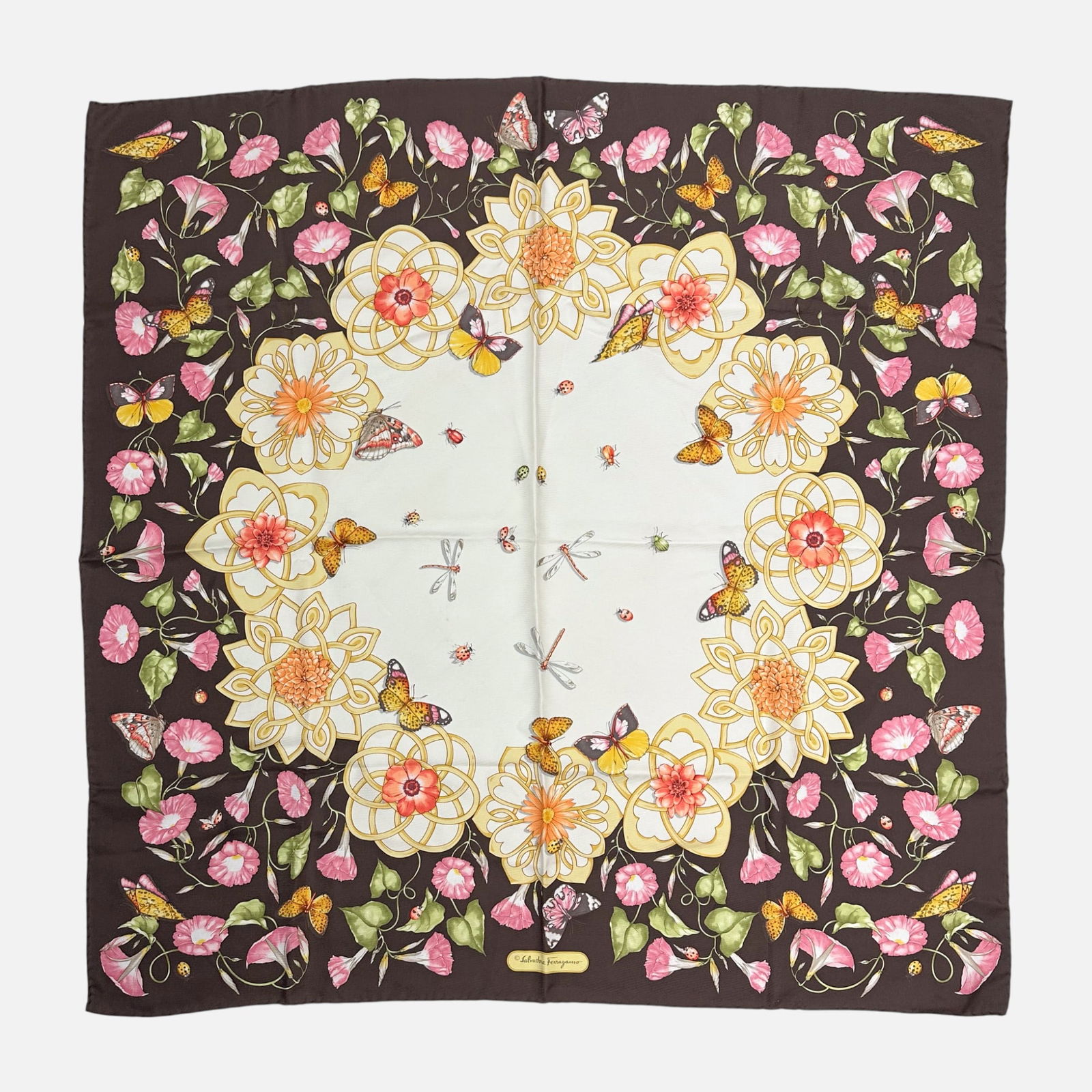 Vintage Salvatore Ferragamo Colorful Butterfly 100% Silk Scarf (1 of 5)