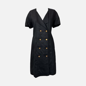 Vintage Chanel Black Shirt Dress with Signature Gold Buttons