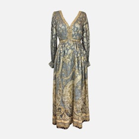 Spectacular Gold and Gray Embroidered Paisley Silk Gown from Erlebacher Washington DC