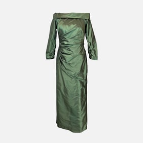 Vintage Marisa Baratelli Thai Green Silk Taffeta Gown