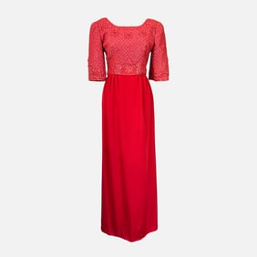 Vintage Richilene NY Red Beaded Silk Gown