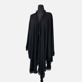 Vintage YSL Yves Saint Laurent Black Wool and Suede Fringe Wrap
