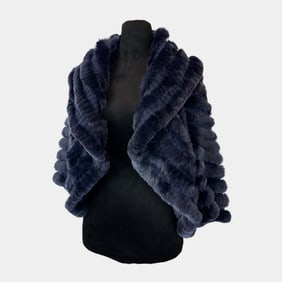 Vintage Neiman Marcus Cashmere Collection Navy Blue Rabbit Fur Short Jacket