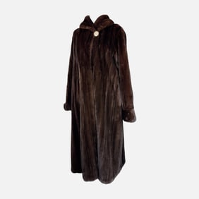 Vintage Zandra Rhodes for Neiman Marcus Full-Length Mahogany Mink Fur Coat with Statement Button