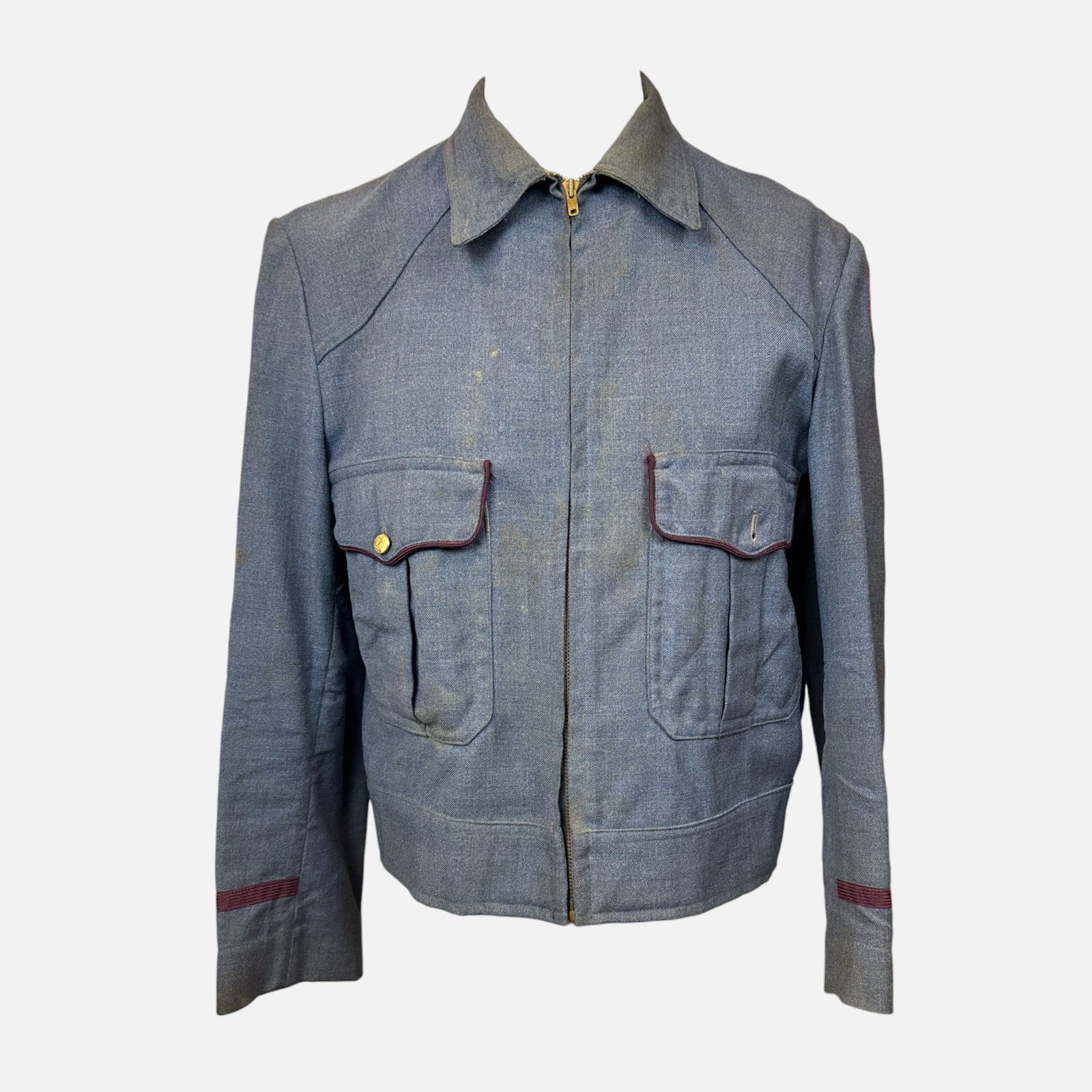 Vintage 50s Post Office Department Uniform Jacket: Ca. 1956-1965. Good age-appropriate condition, see missing button, discoloration. Fabric Content: 100% Wool. Measures 24 inches long and 18 inches at the shoulder. Size not shown.For shipping, we high