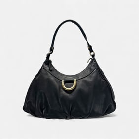 Vintage Gucci Black Leather Abbey D-Ring Bag with Goldtone Hardware and Dustbag