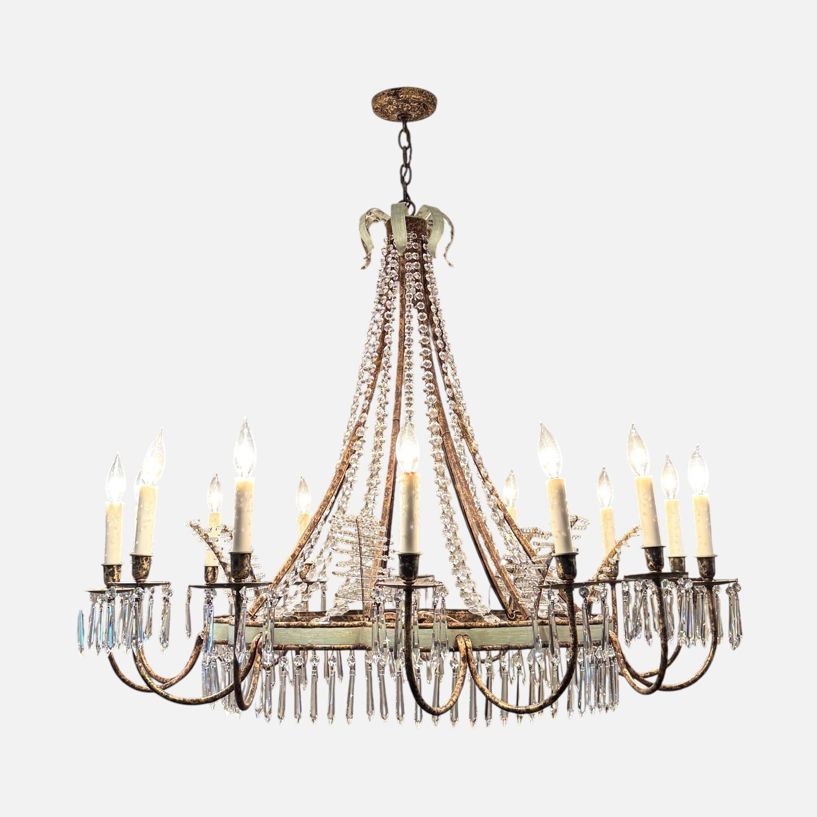 David Iatesta Studios Painted Tole 14-Light Crystal Drop Avezzano Gold Chandelier (1 of 8)