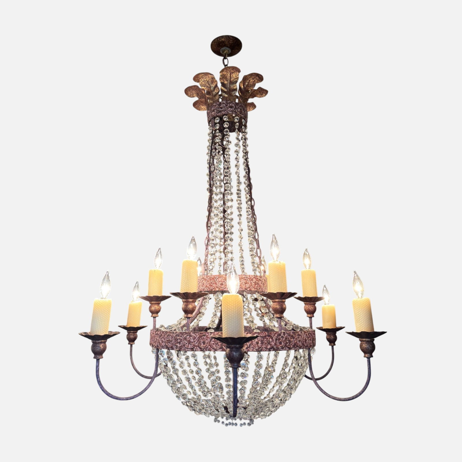 Niermann Weeks Painted Iron & Crystal Twelve-Light Basket Chandelier Ceiling Fixture (1 of 8)