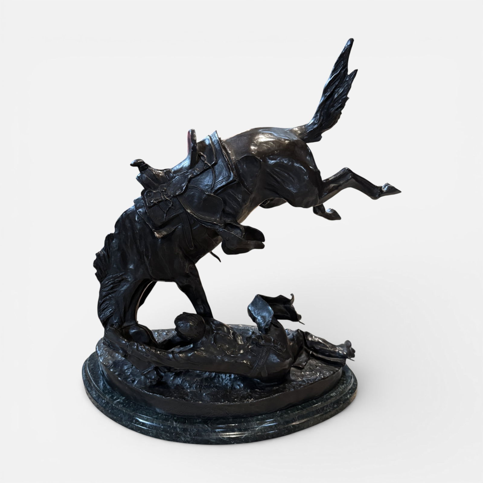 Frederic Remington (After) Equestrian Bronze Statue on Marble Base "The Wicked Pony" (1 of 9)