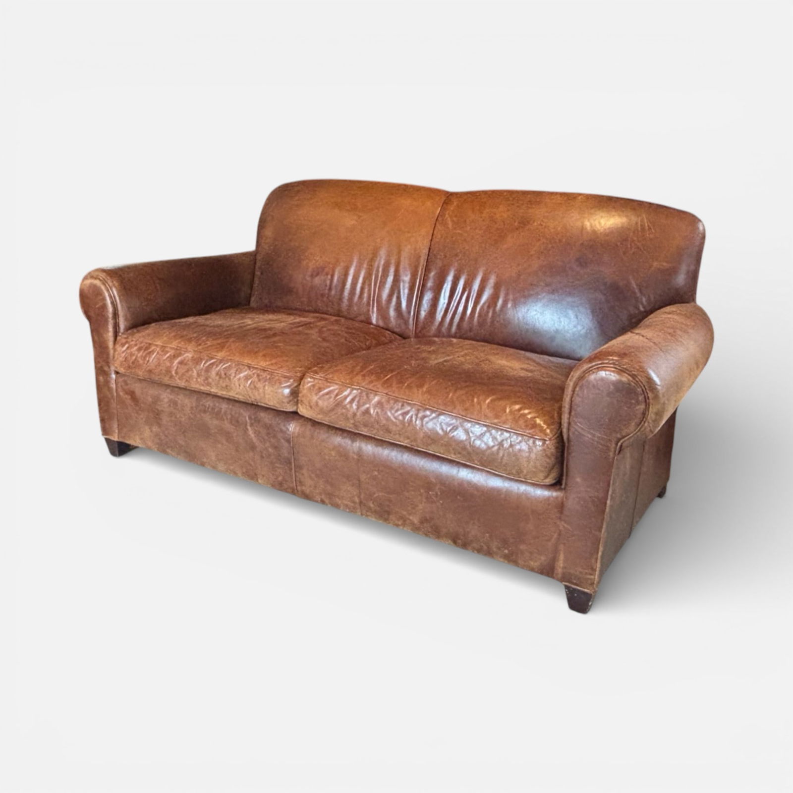 Contemporary French Style Brown Leather Two Seater Club Sofa (1 of 11)