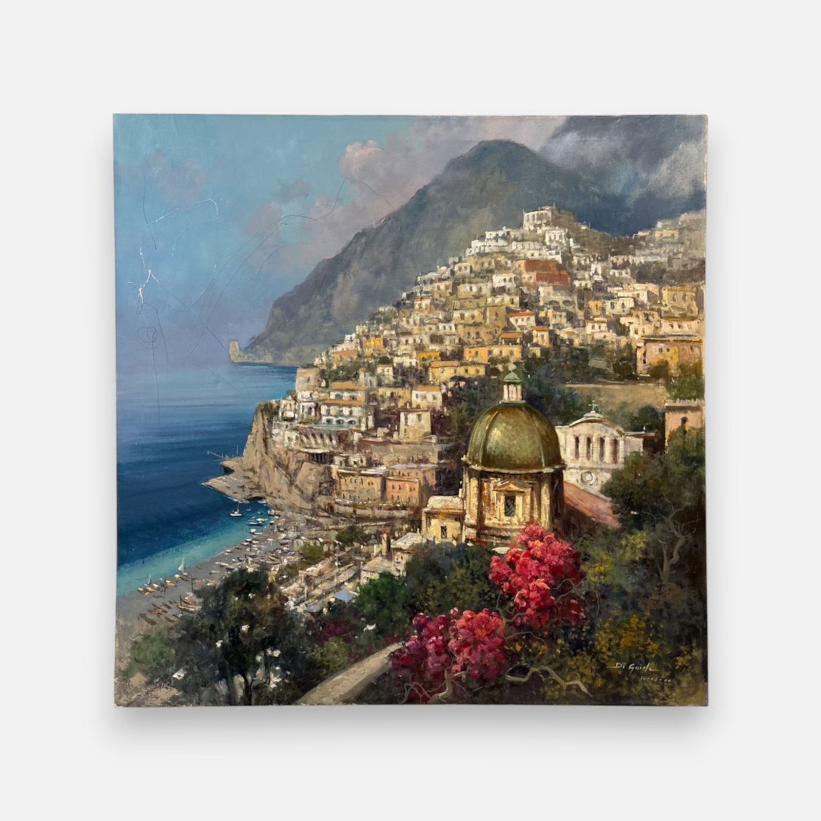 Gianni Di Guida "View in Positano" Italian Oil on Canvas Painting (1 of 8)