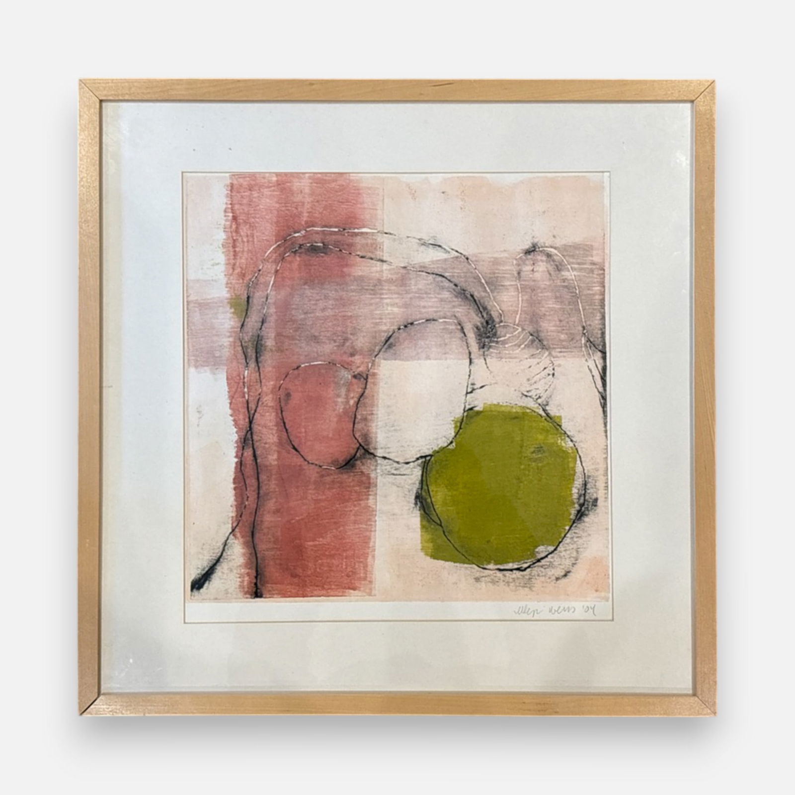 Ellyn Weiss "Uninvited Guest" Pencil Signed Woodcut Monotype Framed Original Abstract Print (1 of 5)