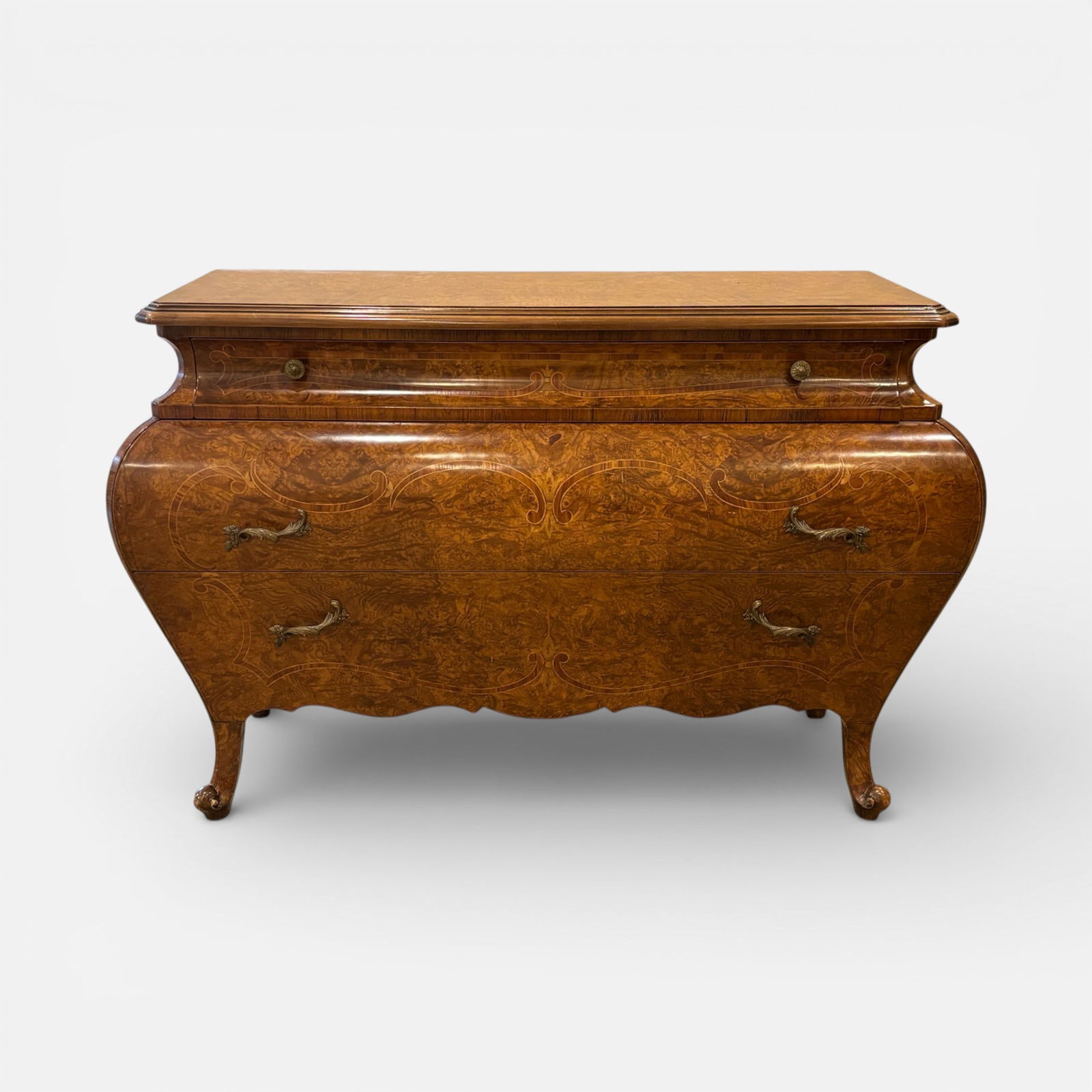 Italian Genovese Style Burl Wood Bombe Chest Inlaid with Rosewood (1 of 13)