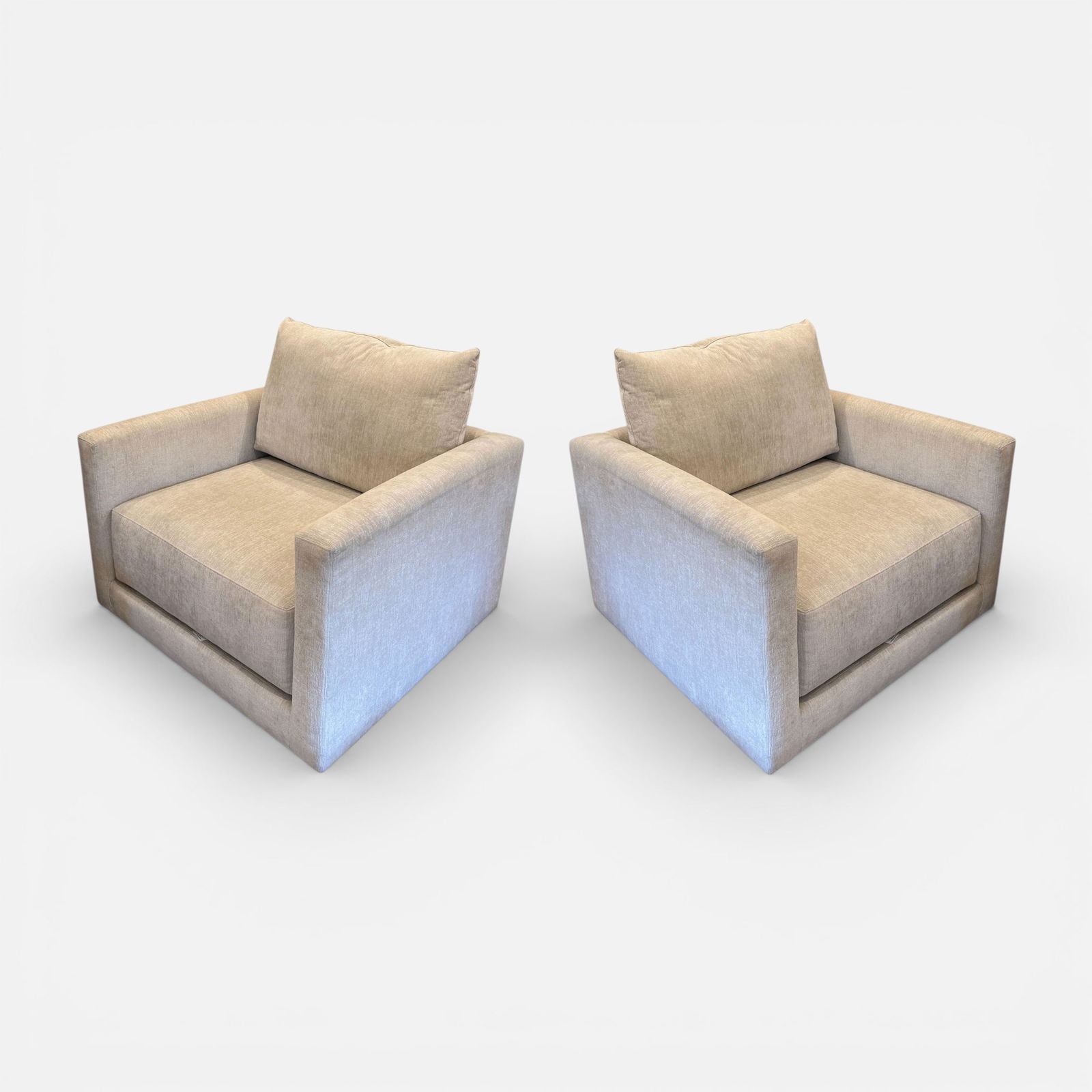 Pair Crate & Barrel Swivel Club Chairs Square Modernist Design (1 of 6)