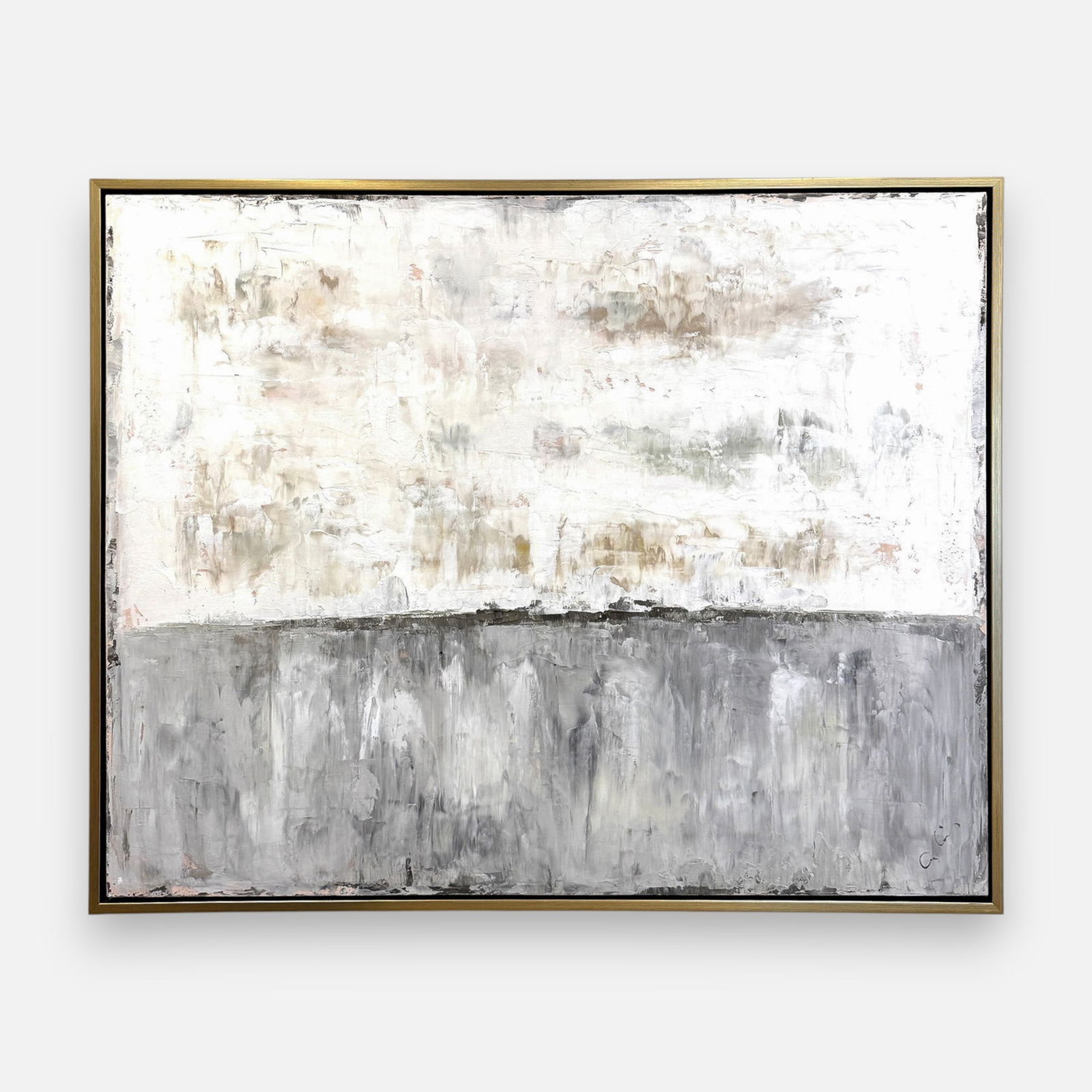 Artist Signed Abstract Expressionist Landscape Large Acrylic on Canvas Painting Framed: Illegibly signed lower right. Approx. canvas size 39 3/4" x 49 1/2".For shipping, we highly recommend Donald Camden at UPS Store 4608. Alternatively, reach out to one of our preferred shippers listed