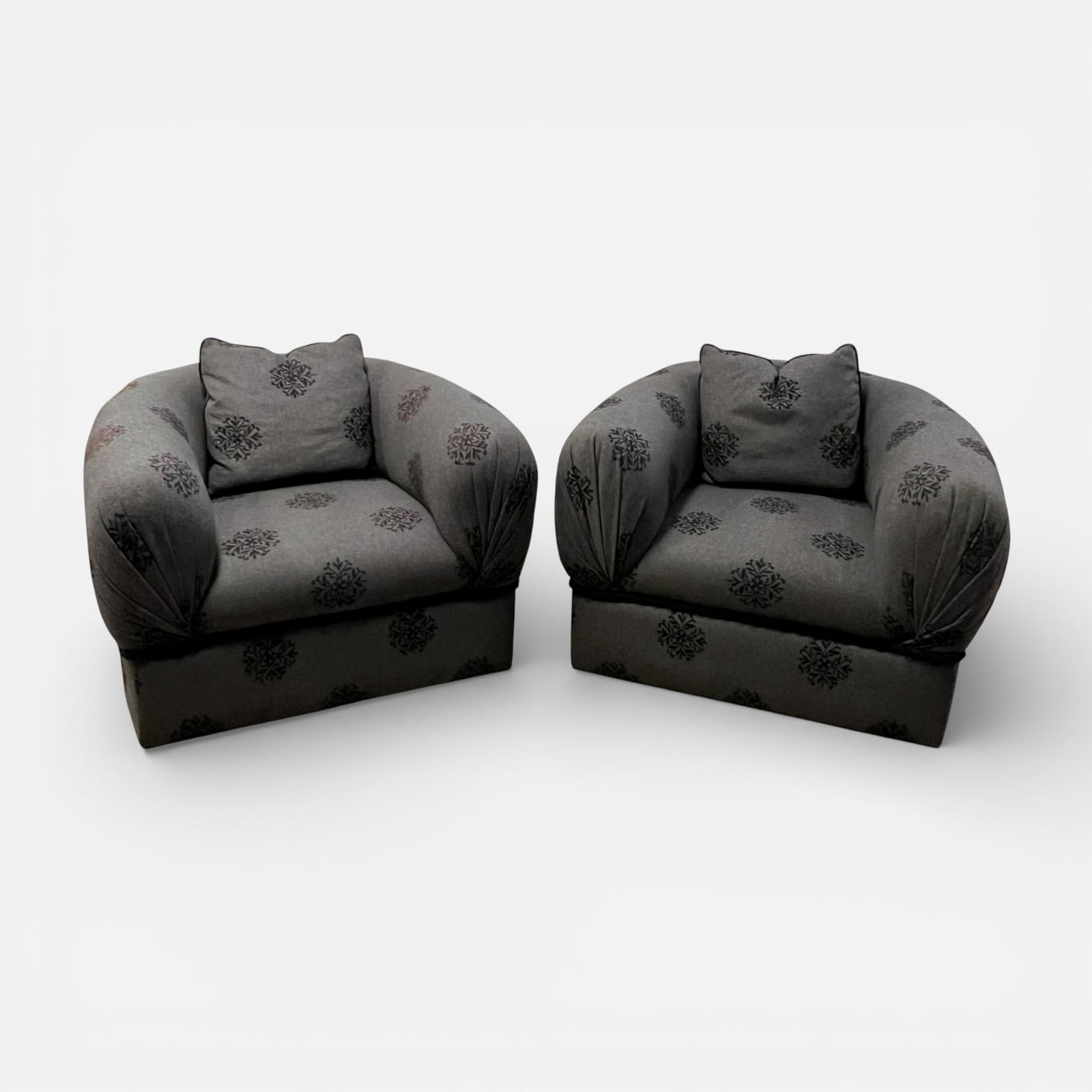 Pair High End Contemporary Upholstered Club Chairs Gray Wool (1 of 4)