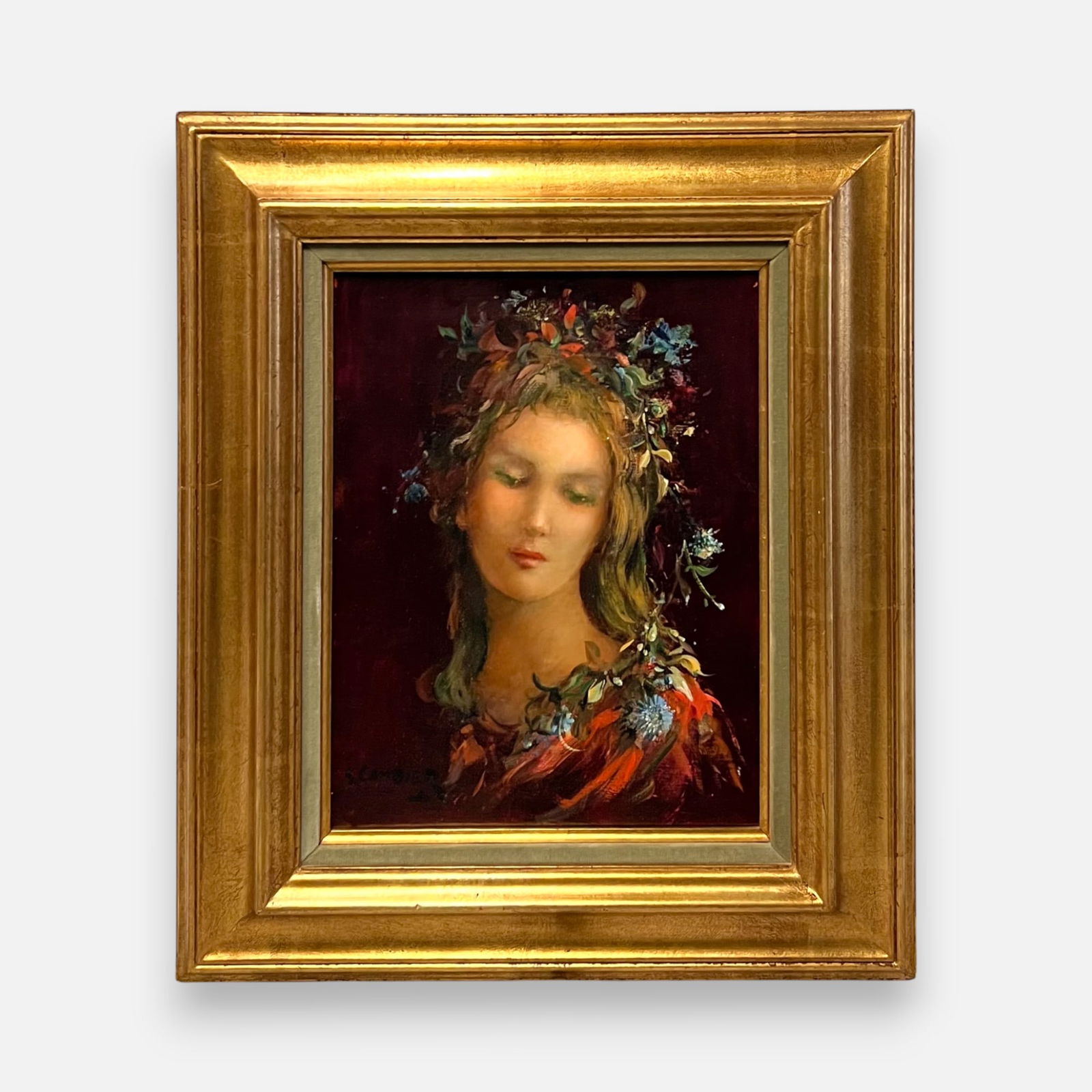Artist Signed Oil on Canvas Framed Portrait Painting: Indistinctly signed lower left. Approx. stretcher size 13 3/4" x 10 1/2".For shipping, we highly recommend Donald Camden at UPS Store 4608. Alternatively, reach out to one of our preferred shippers