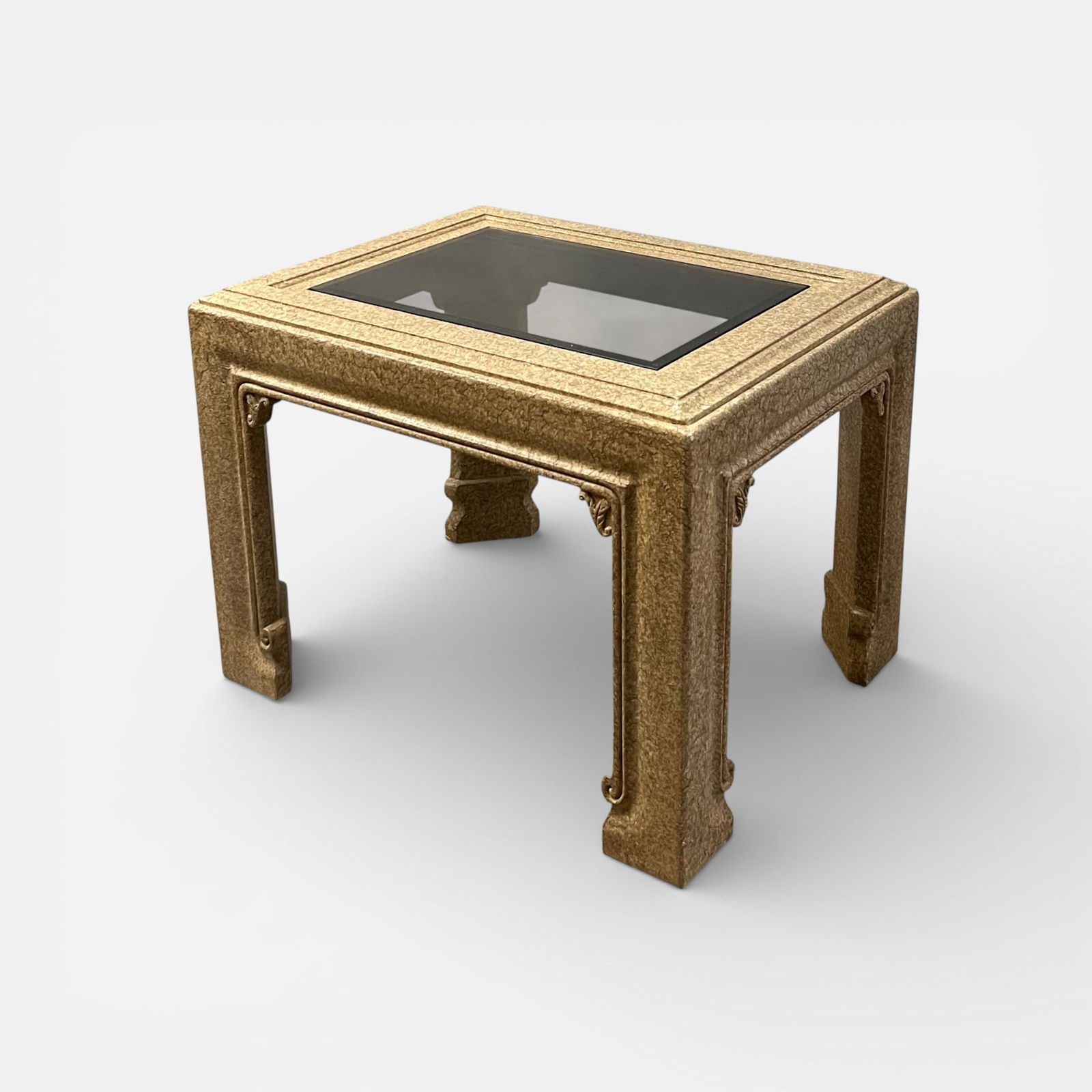 Marge Carson Asian Side Table w/Crackled Paint and Beveled Smoke Glass Top (1 of 4)