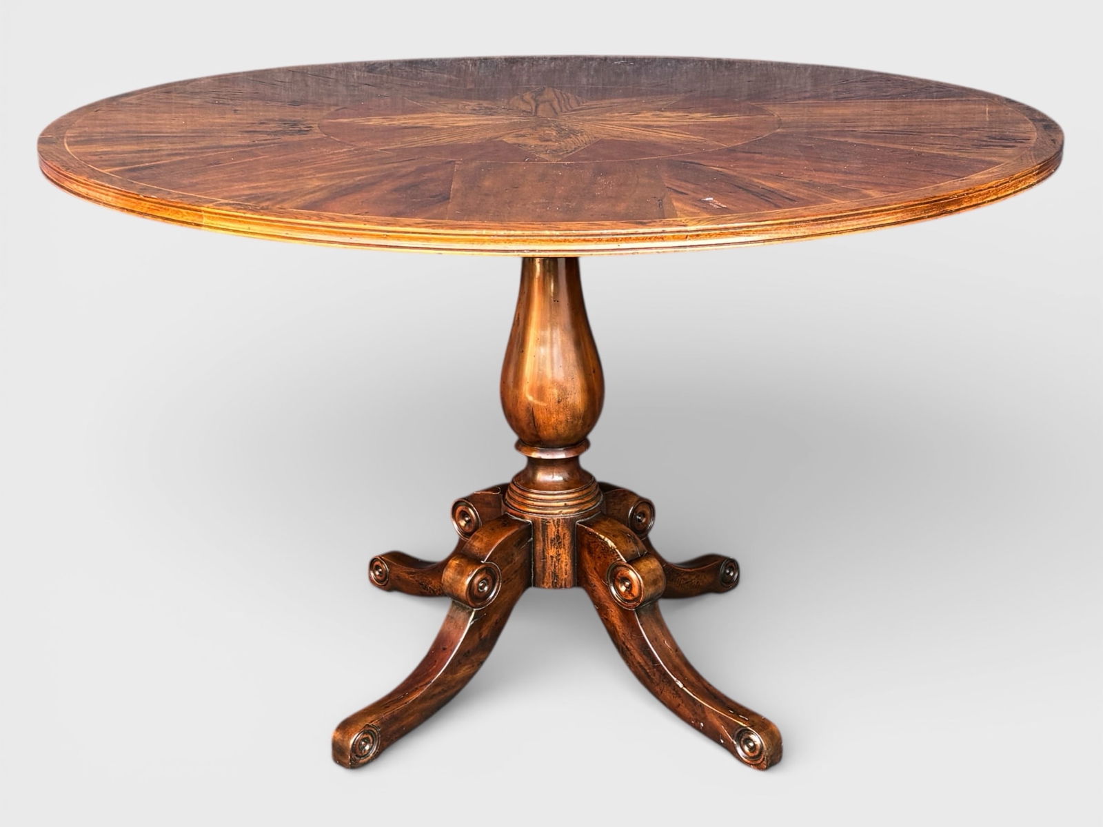Theodore Alexander "Jacoby" Mahogany Dining Table w/Oak, Acacia Inlaid Starburst Marquetry Top (1 of 8)