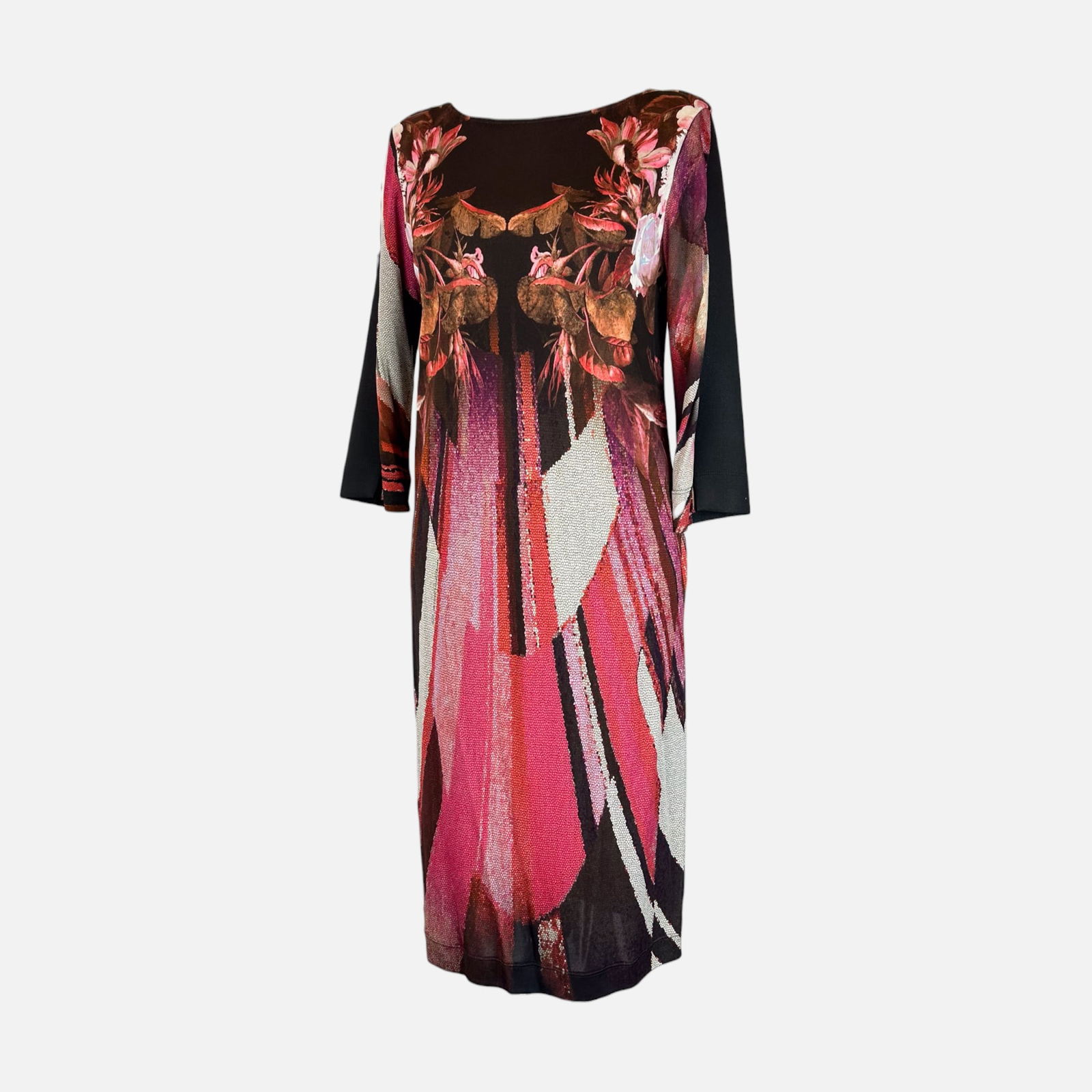 Class Roberto Cavalli Black and Pink Printed Dress (1 of 3)