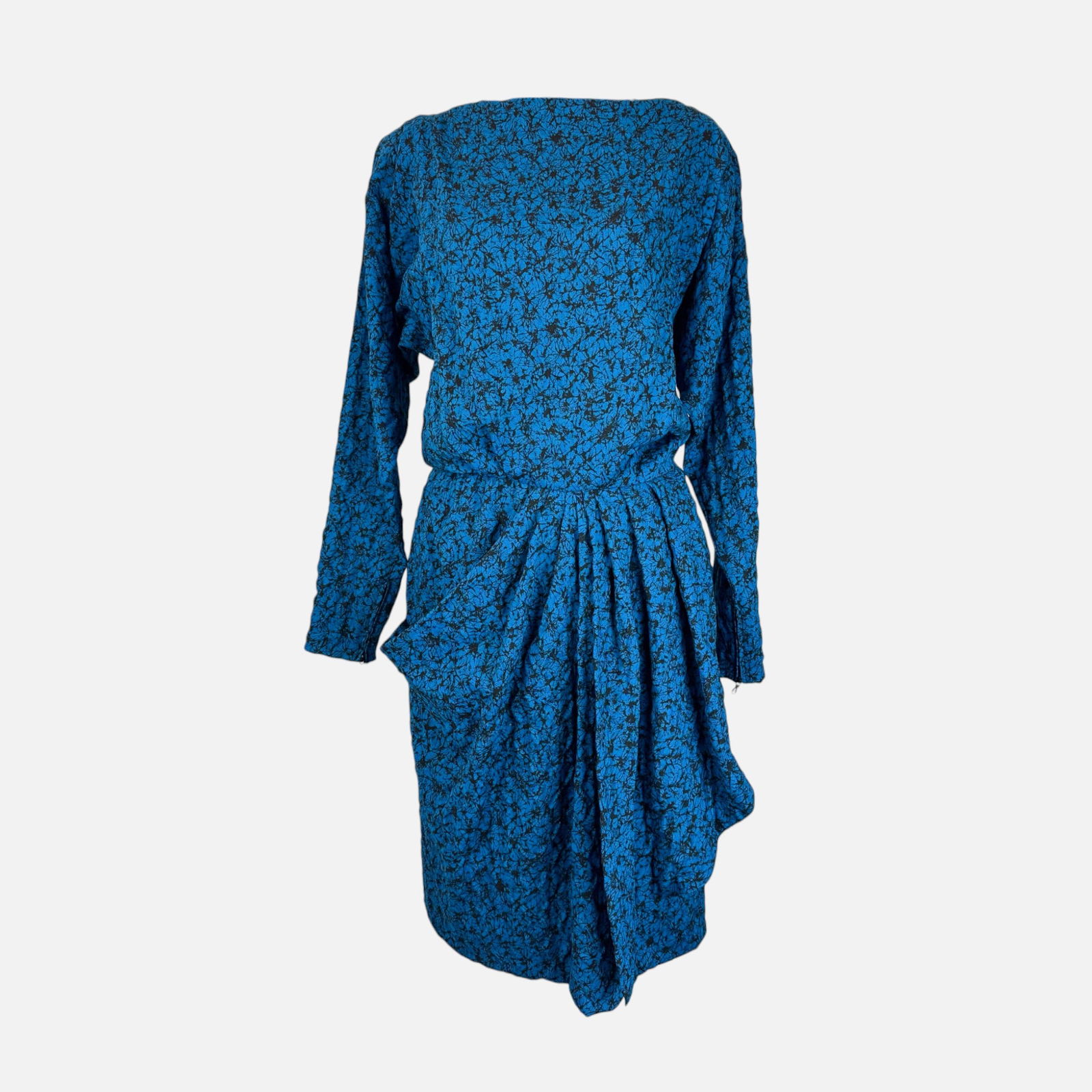 Yves Saint Laurent Vintage Black and Blue Abstract Print Dress (1 of 3)
