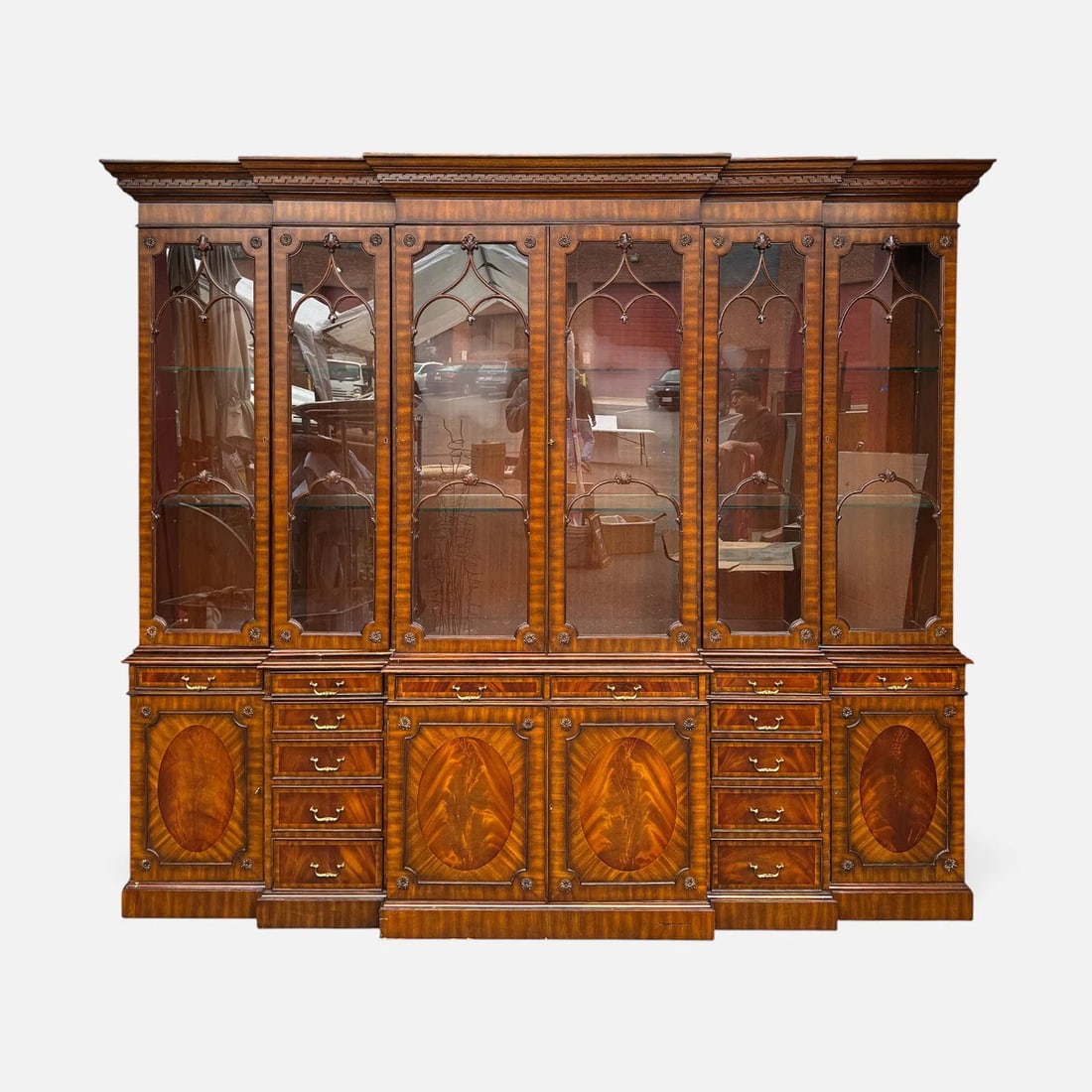 Massive Maitland Smith Mahogany and Glass Breakfront Display Cabinet Bookcase (1 of 17)
