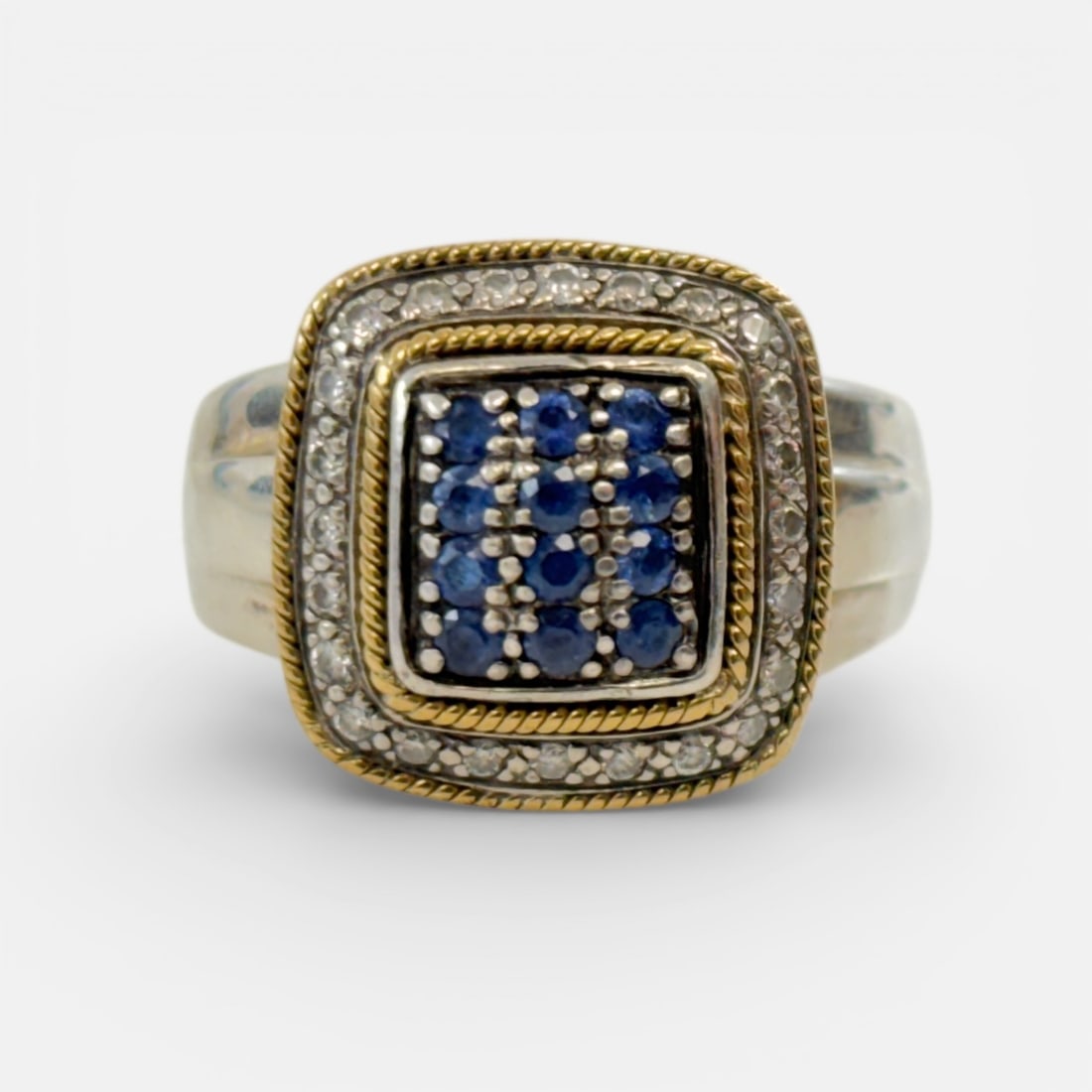 Effy 18K Yellow Gold & Sterling Silver Gemstone Cocktail Ring w/Diamonds & Sapphires Sz 7.75 (1 of 4)