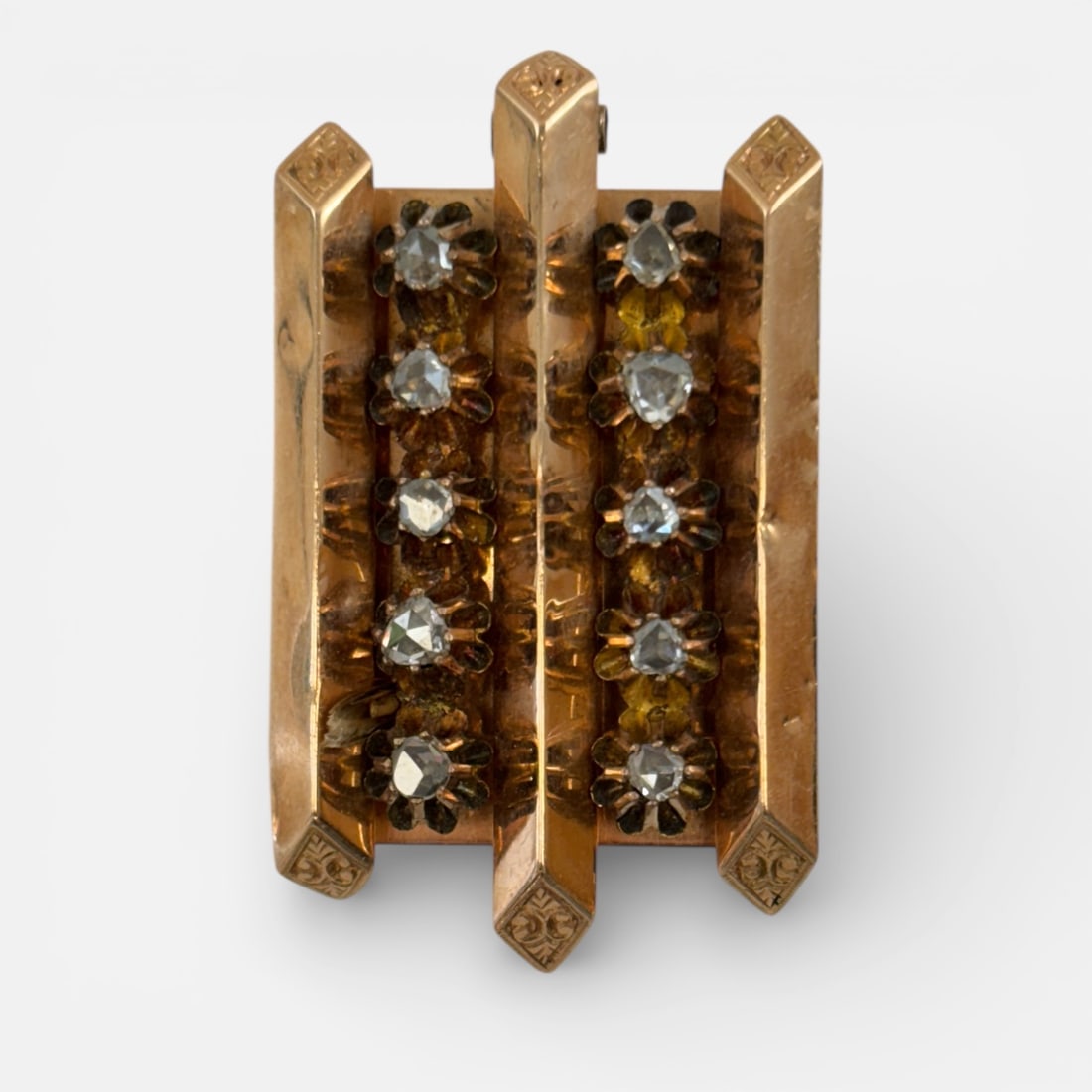 Antique 14K Yellow Gold Victorian Hair Receiver Pendant/Brooch w/Mine Cut Diamonds (1 of 5)