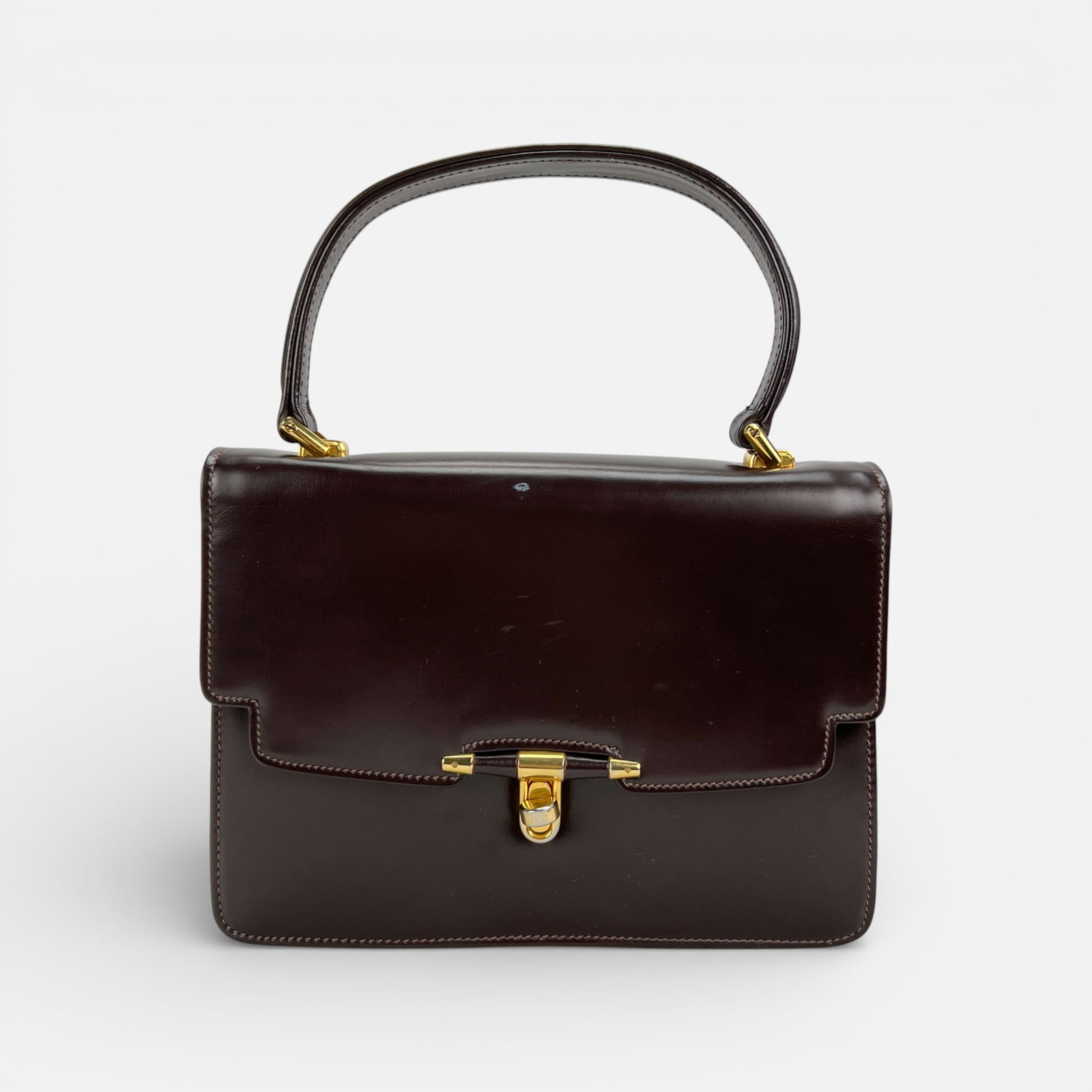 Gucci Vintage 1950s Classic Brown Leather Handbag (1 of 8)