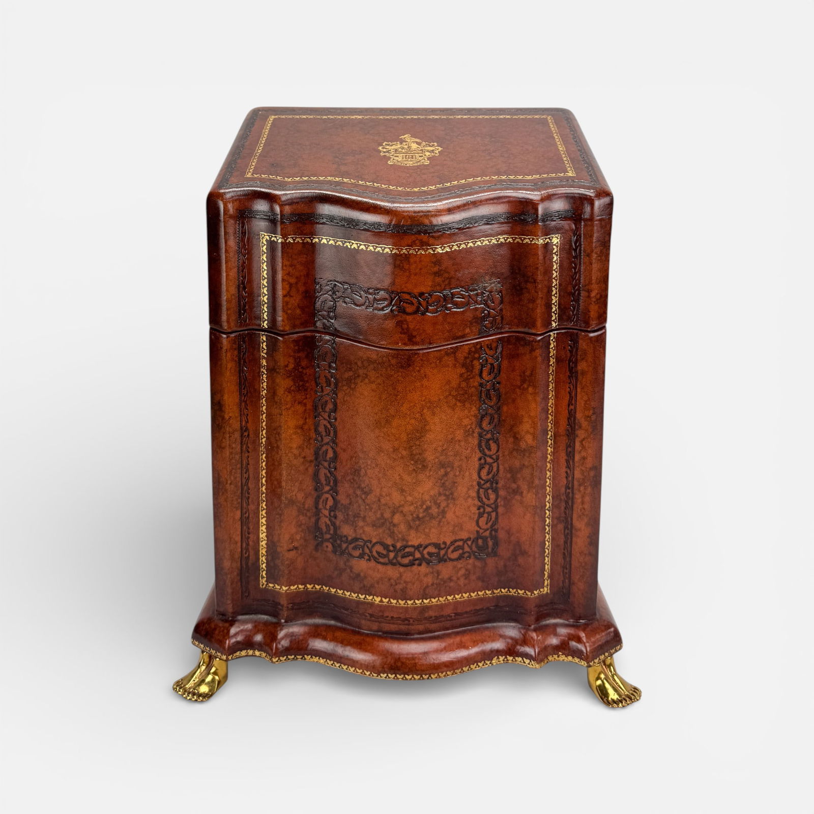 Maitland-Smith Embossed Leather Wrapped Box w/Sandaled Feet (1 of 7)